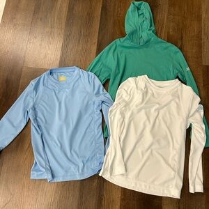 johnnie-O Kids swim performance Long Sleeve Tees - Light Blue, Green, and White